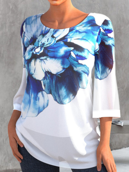 Casual Print Crew Neck Three Quarter Sleeves T-shirt