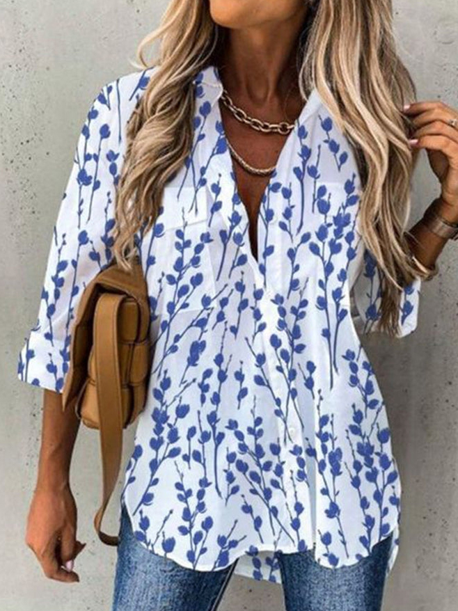 Casual Fashion Printed Lapel Long Sleeve Shirt