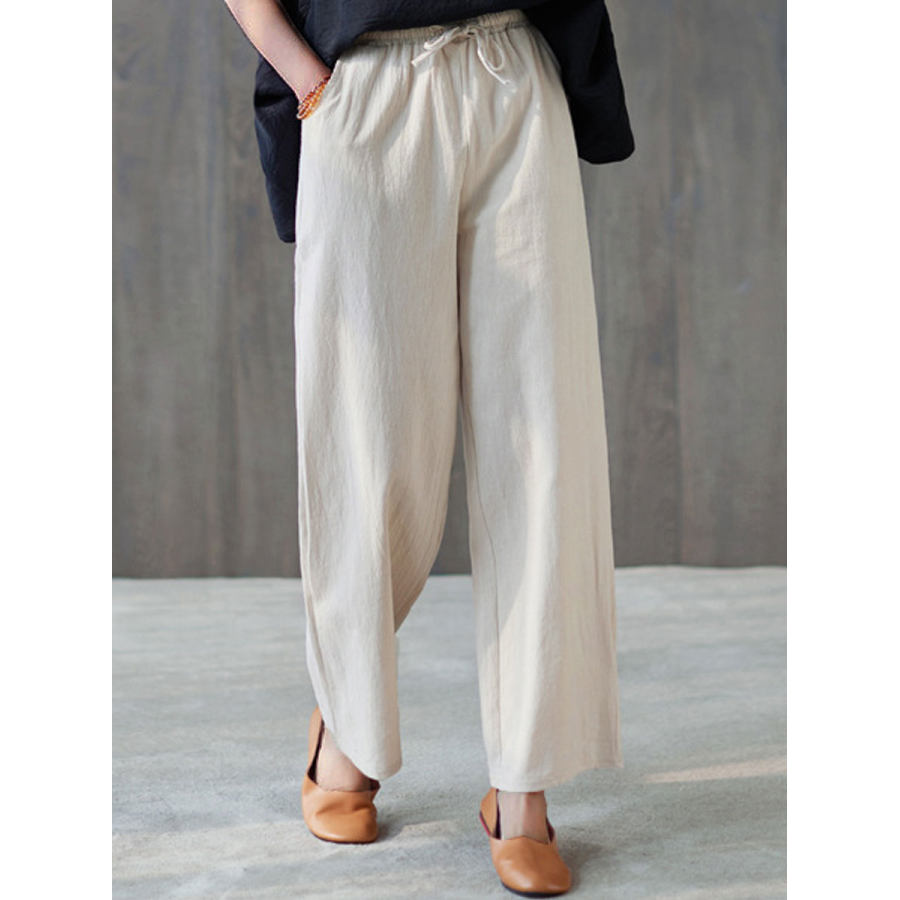 

Casual Loose Solid Color Elastic Waist Pants