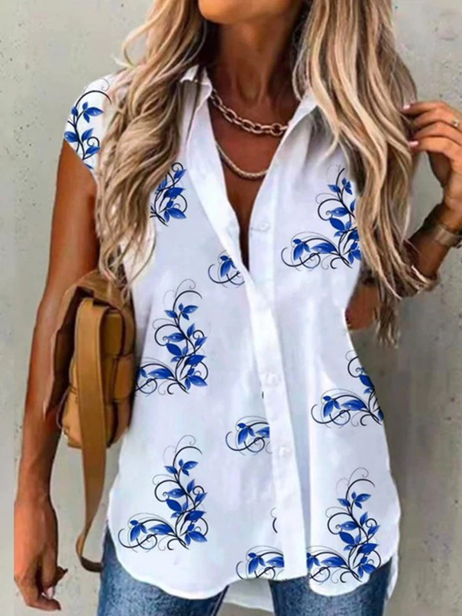 Casual Printed Lapel Short Sleeve Shirt