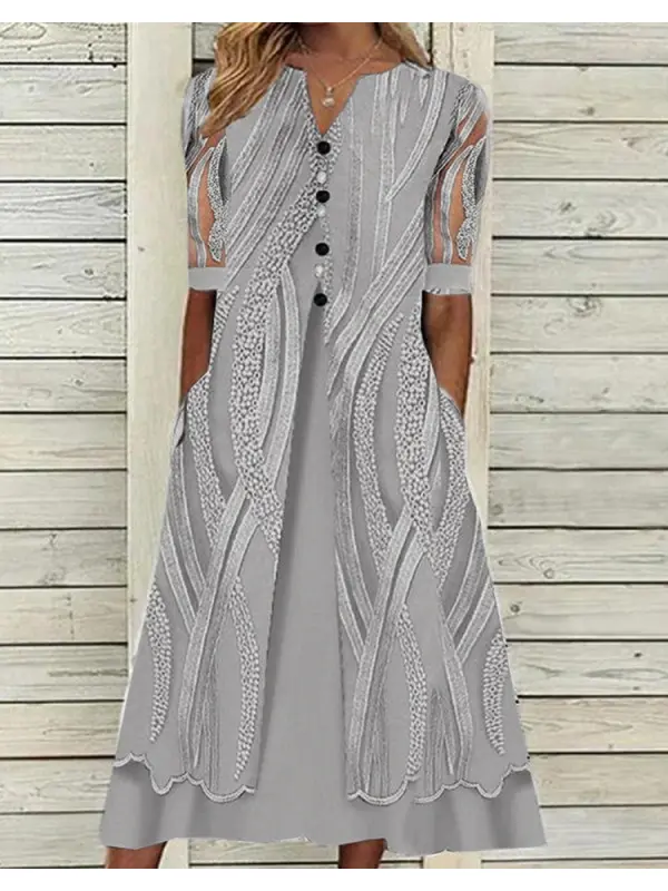 V-neck Printed Loose Short Sleeve Maxi Dress - Funluc.com 