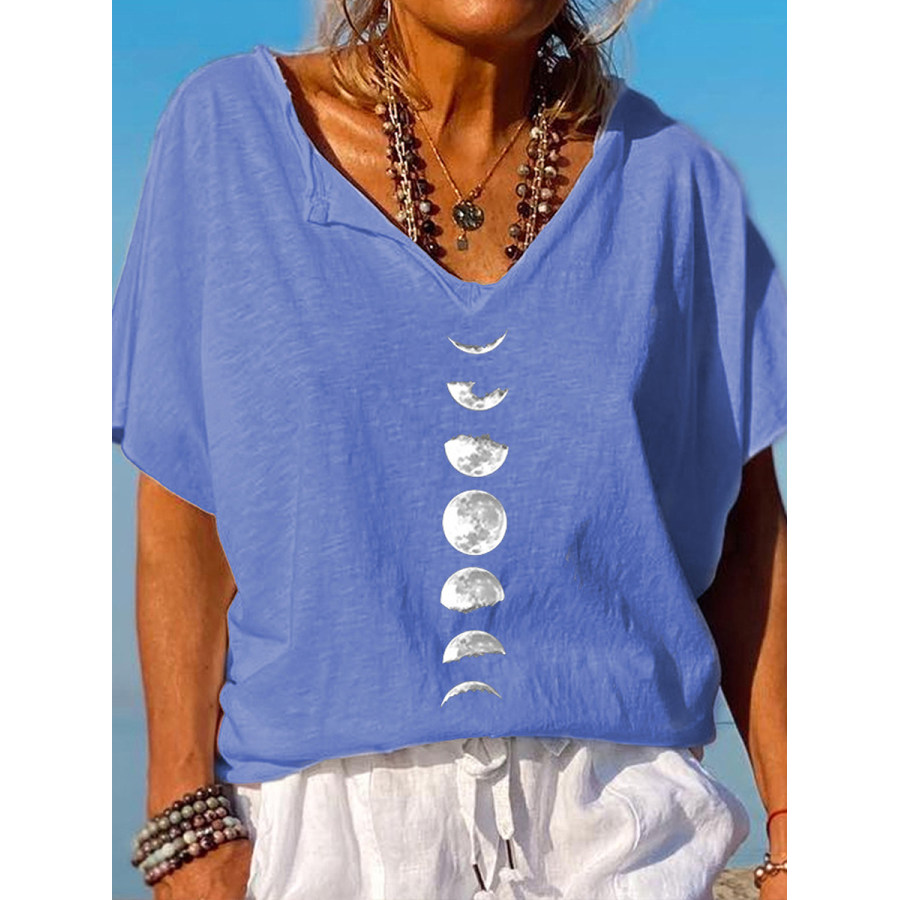 

Casual Moon Print V-Neck Short Sleeve T-Shirt
