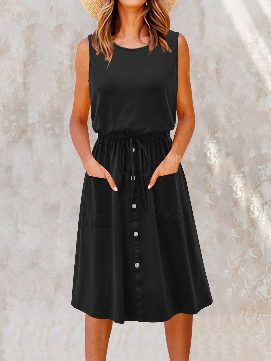 Summer Loose Solid Color Sleeveless Dress