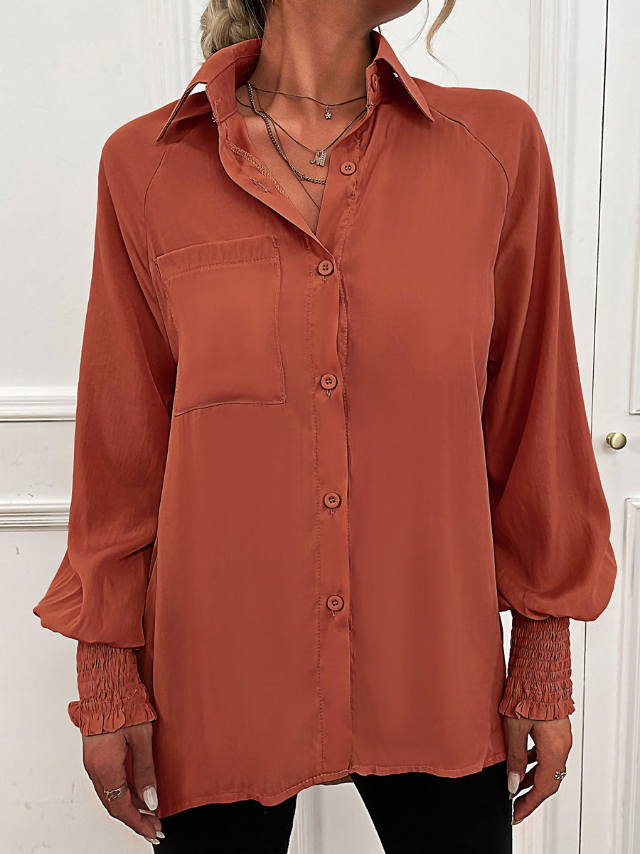 Casual Loose Solid Color Long Sleeve Blouse