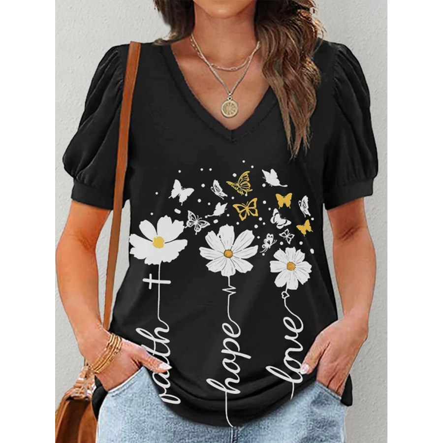 

Casual Fashion Printed V-Neck Short Sleeve T-Shirt