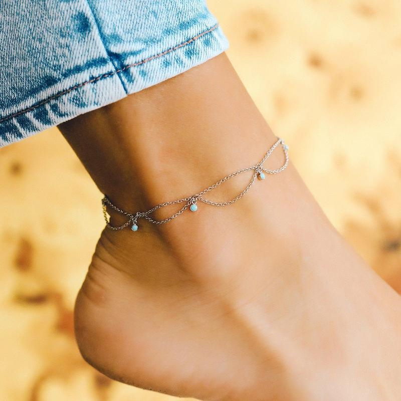 Vintage Boho Turquoise Beads Layered Anklet