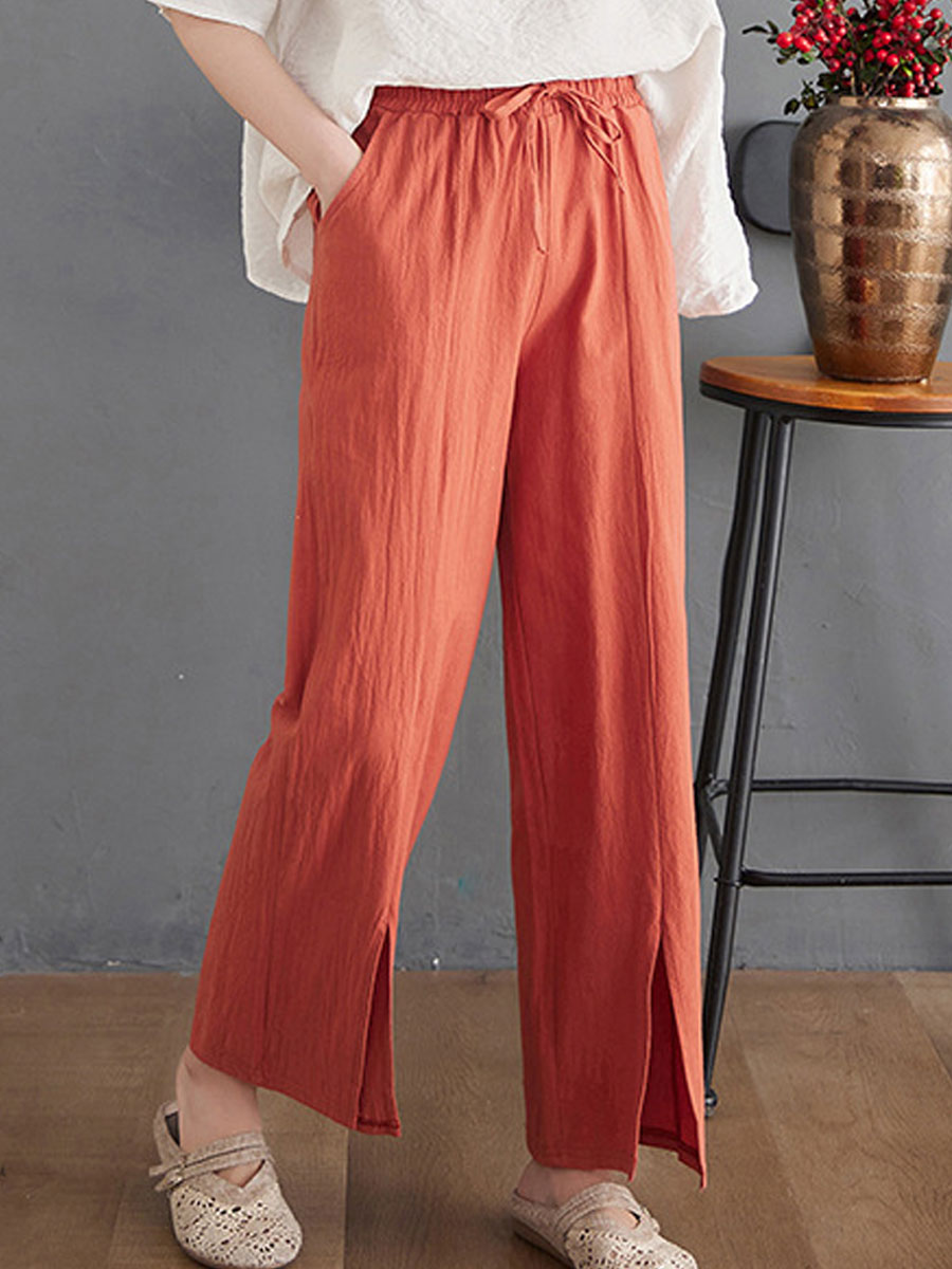 Loose Casual Solid Color Elastic Waist Pants