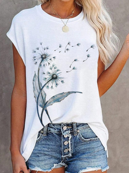 Vintage Print Crew Neck Short Sleeve T-Shirt