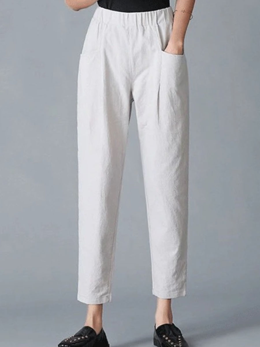 Casual Loose Solid Color Elastic Waist Pants