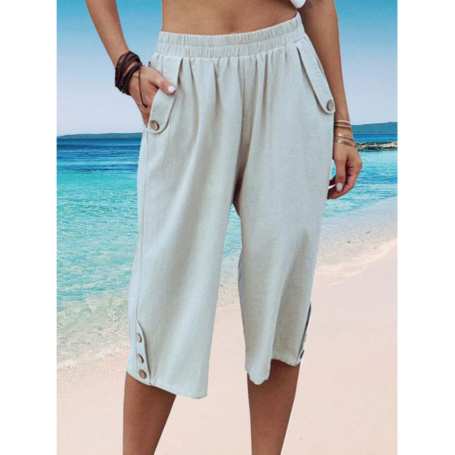 

Casual Loose Solid Color Elastic Waist Cropped Pants