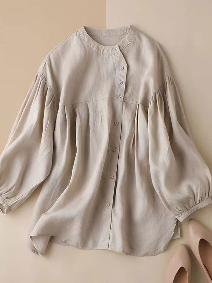 Casual Loose Solid Color Long Sleeve Blouse