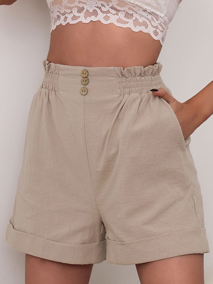 Casual Loose Solid Color Elastic Waist Shorts