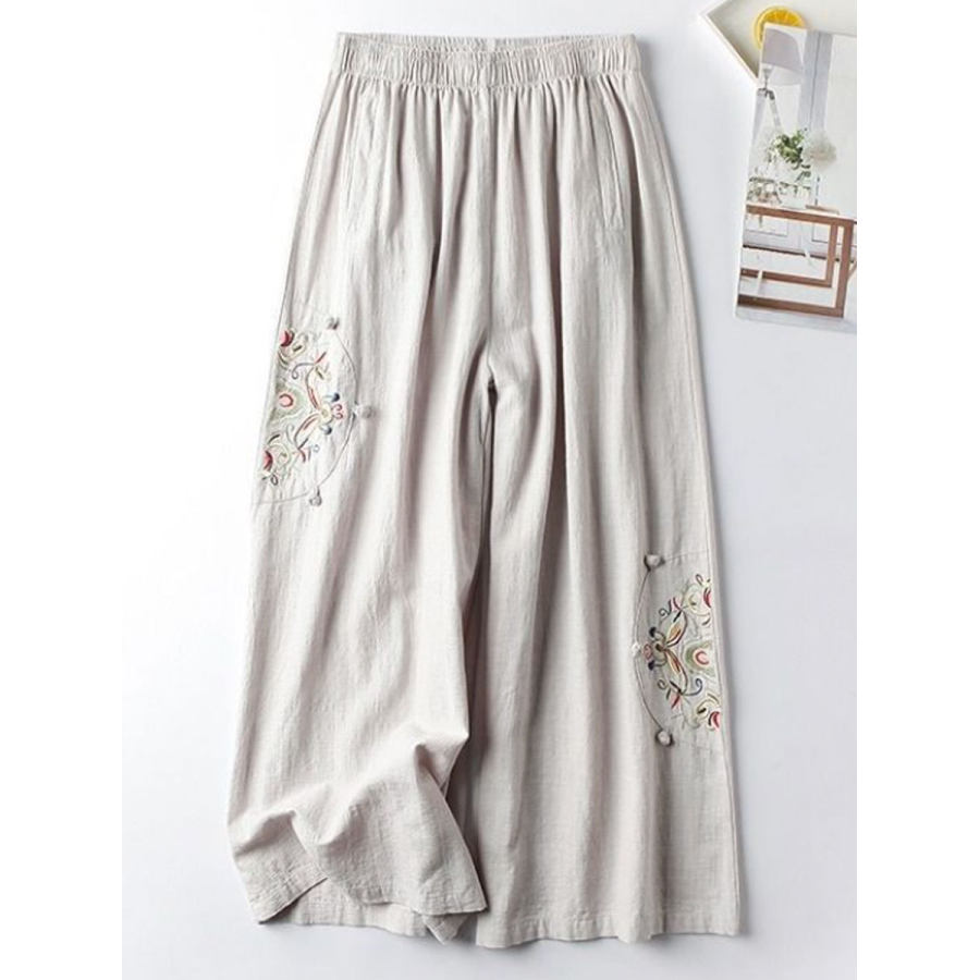 

Casual Loose Embroidered Elastic Waist Pants