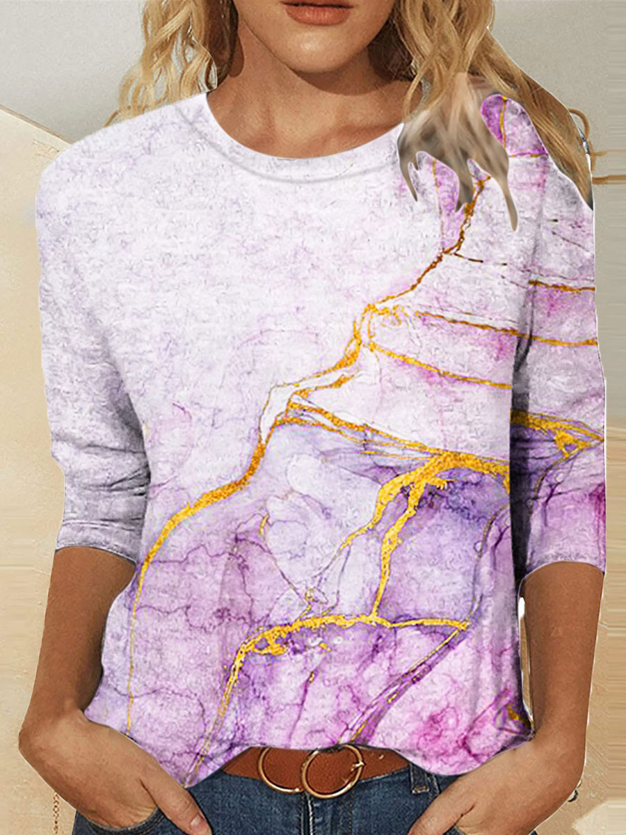 Round Neck Casual Loose Hot Stamping Print Long Sleeve T shirt