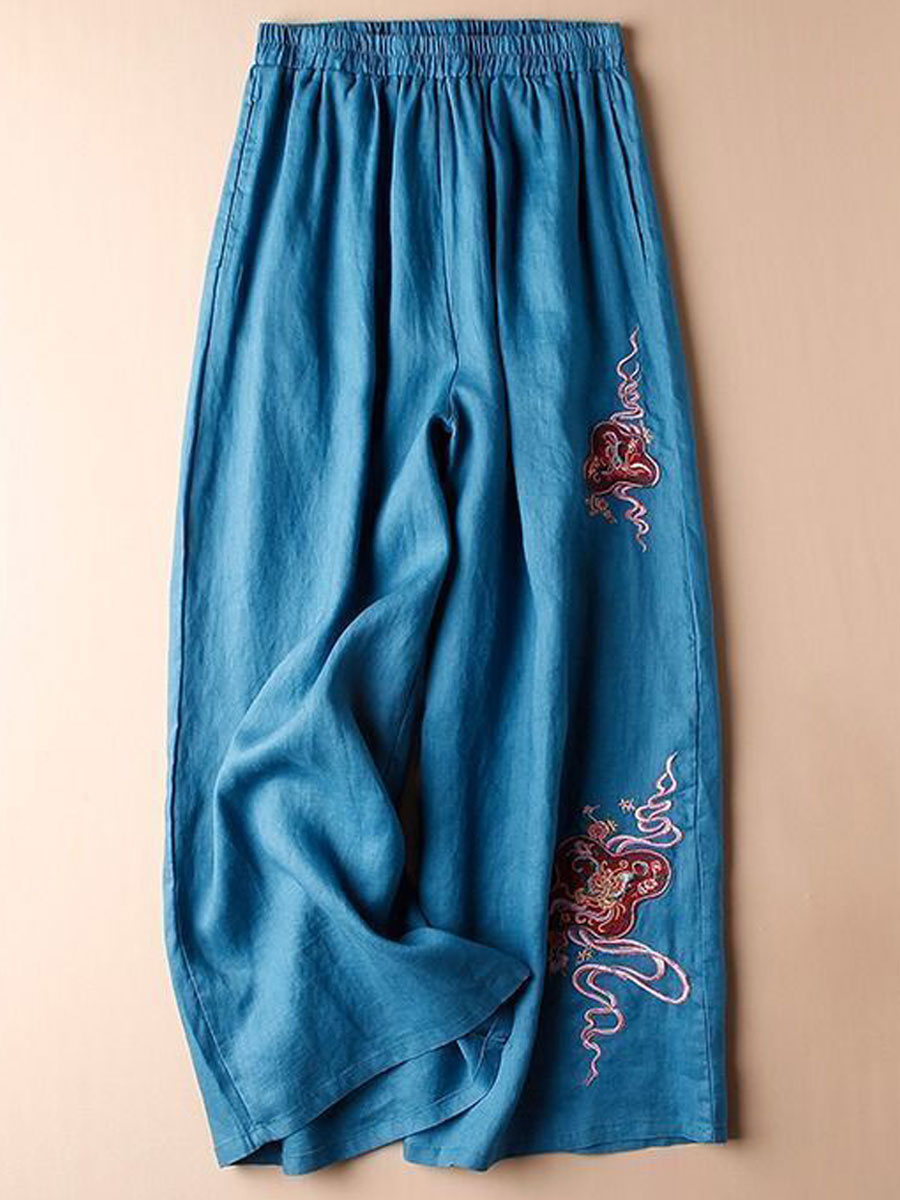 Casual Loose Embroidered Wide Leg Pants