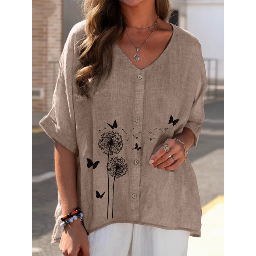 

Vintage Print V Neck Short Sleeves Blouse