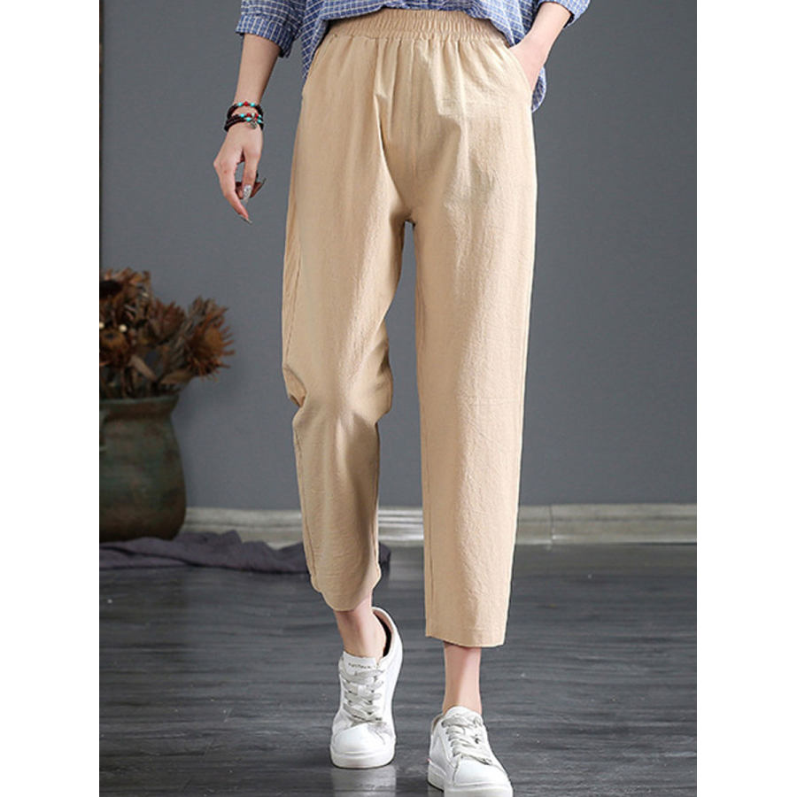 

Loose Casual Solid Color Elastic Waist Pants
