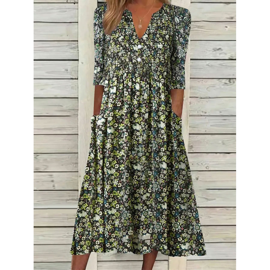 

Robe Mi-longue à Manches Courtes Et à Encolure En V Décontractée à Imprimé Floral