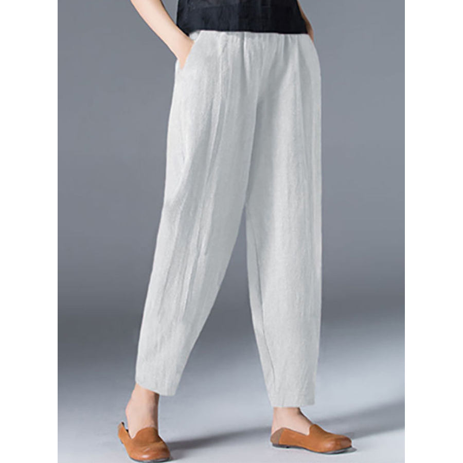

Loose Casual Solid Color Elastic Waist Pants