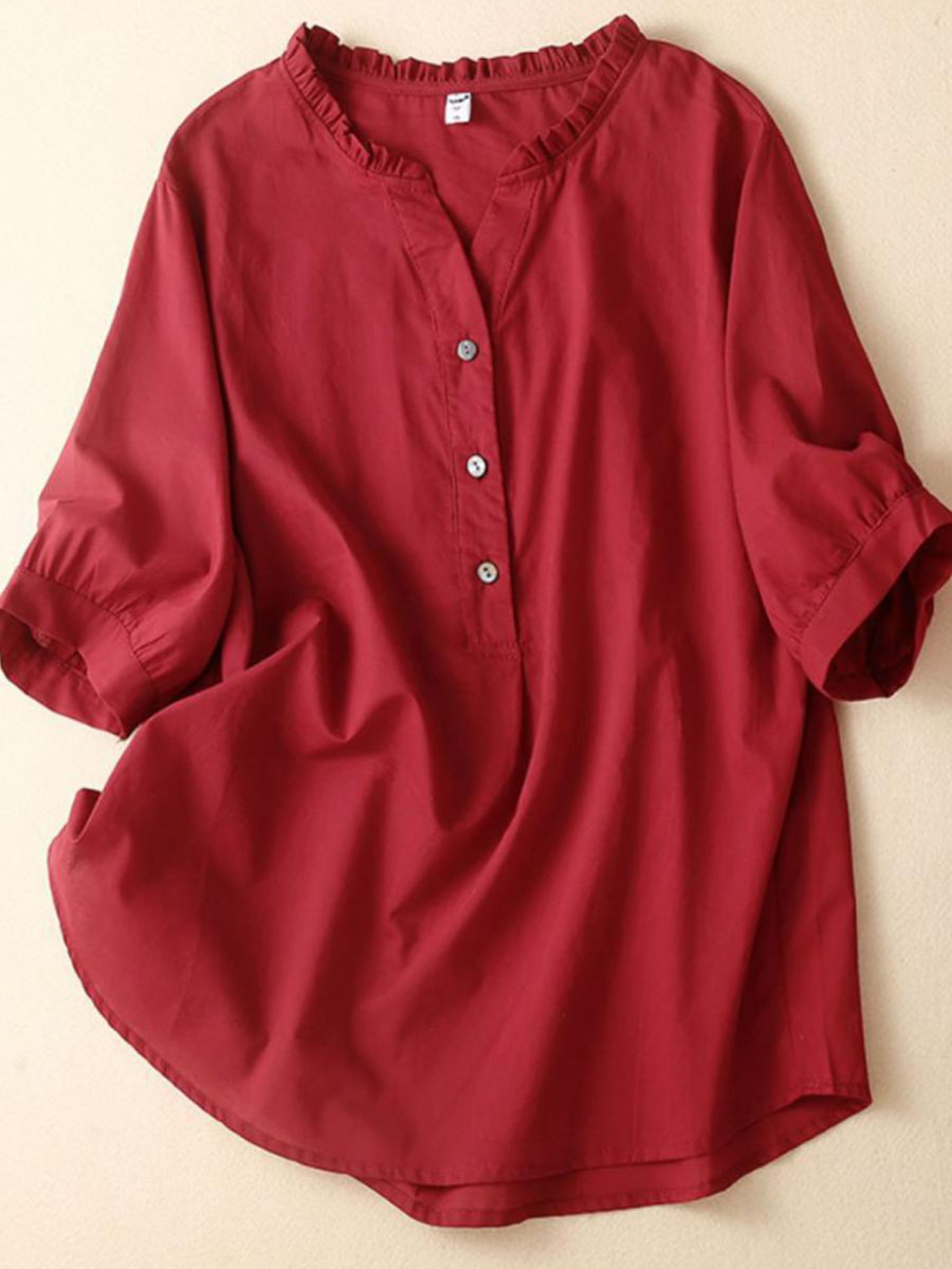 Casual Loose Solid Color Short Sleeve Blouse