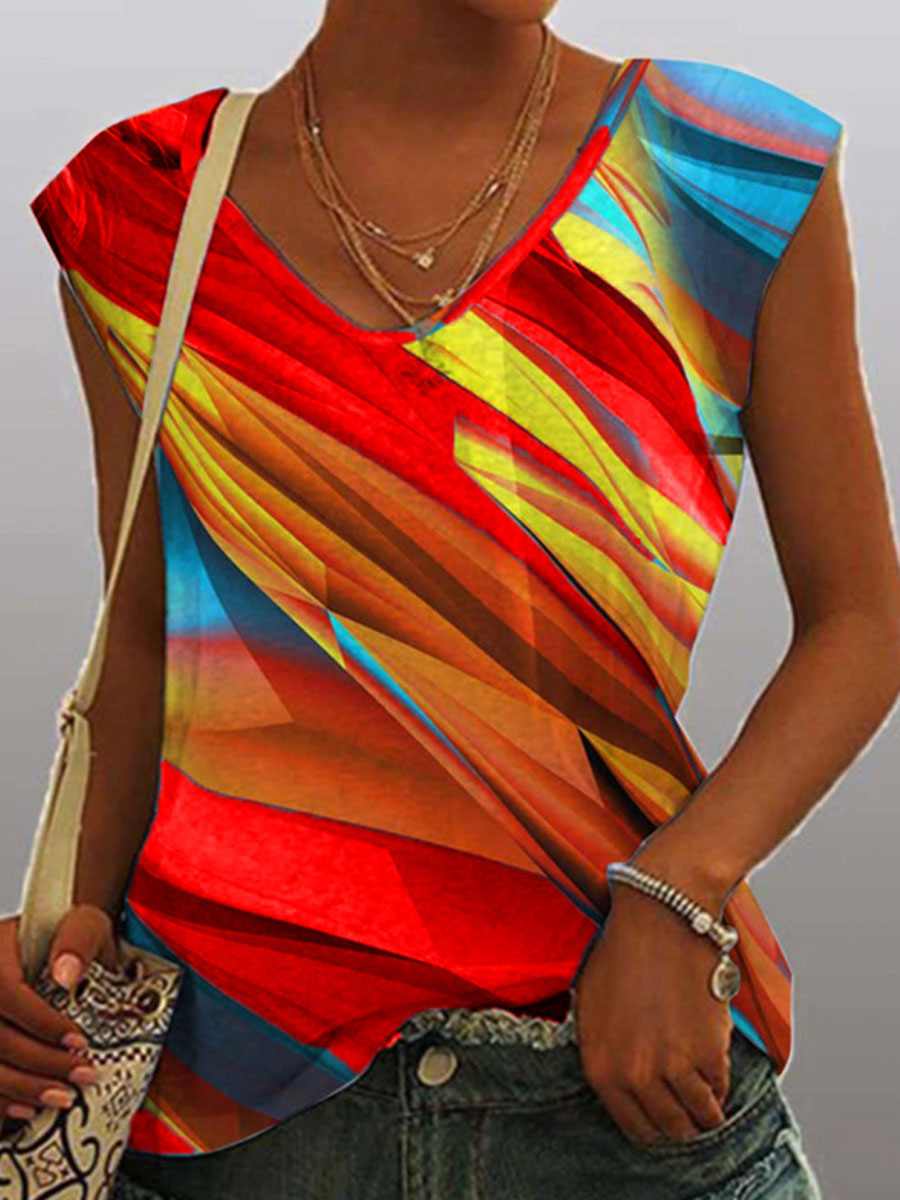 V neck Casual Loose Gradient Short Sleeve T shirt