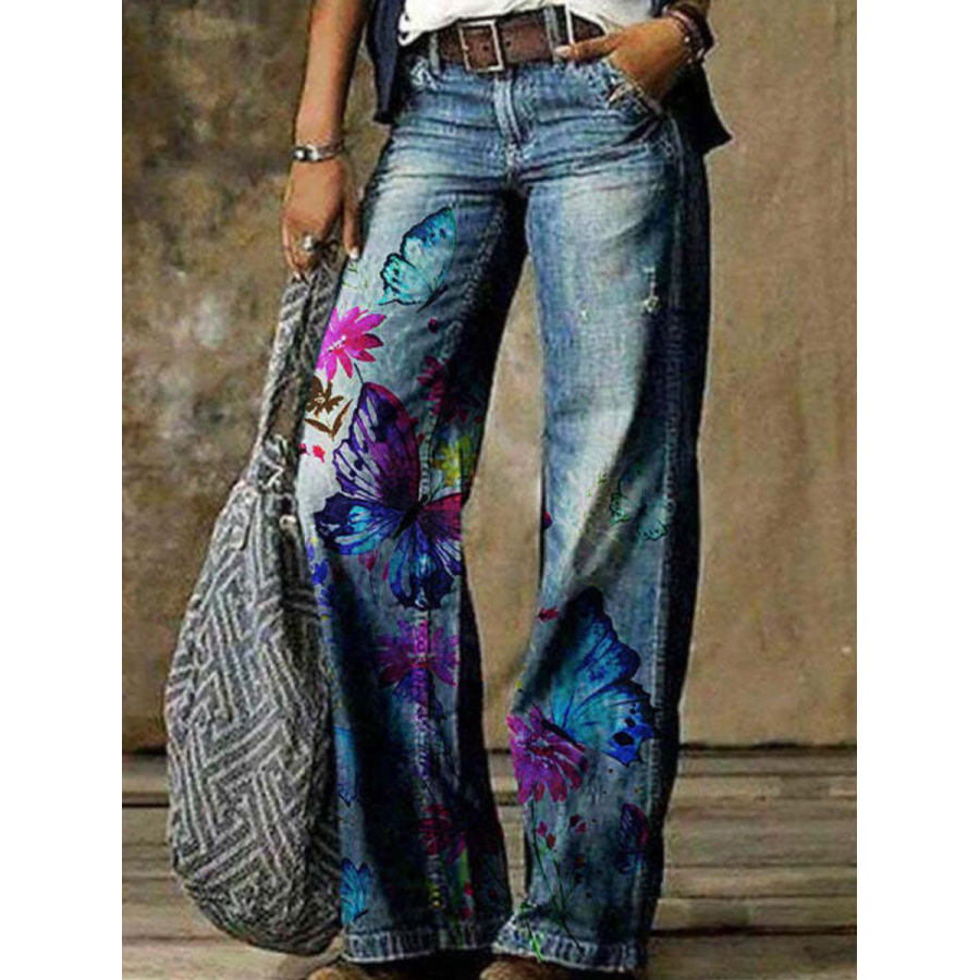 

Casual Loose Butterfly Print Jeans