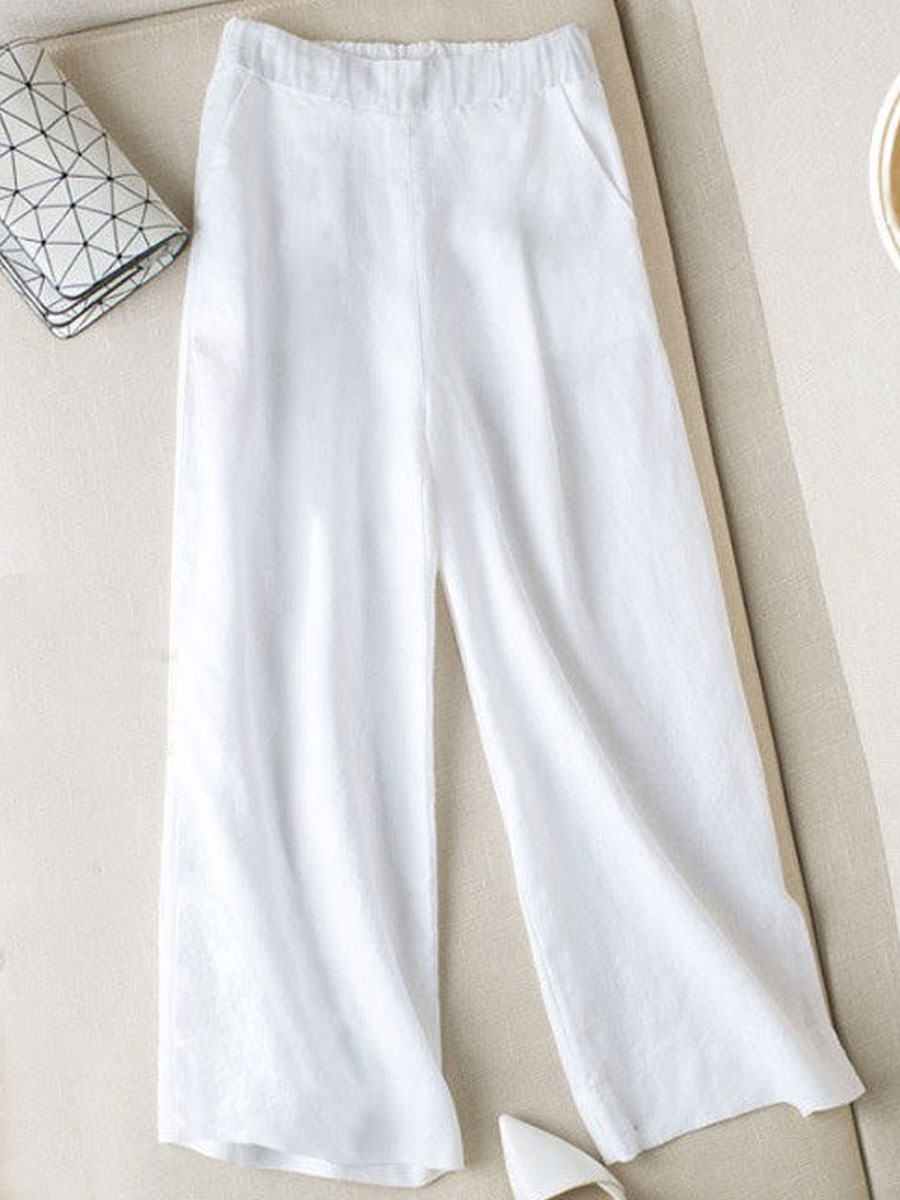 Casual Loose Solid Color Elastic Waist Pants