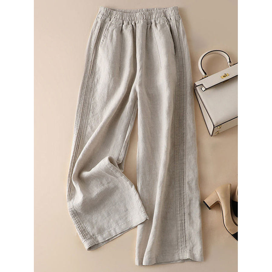 

Casual Loose Solid Pleated Elastic Waist Pants