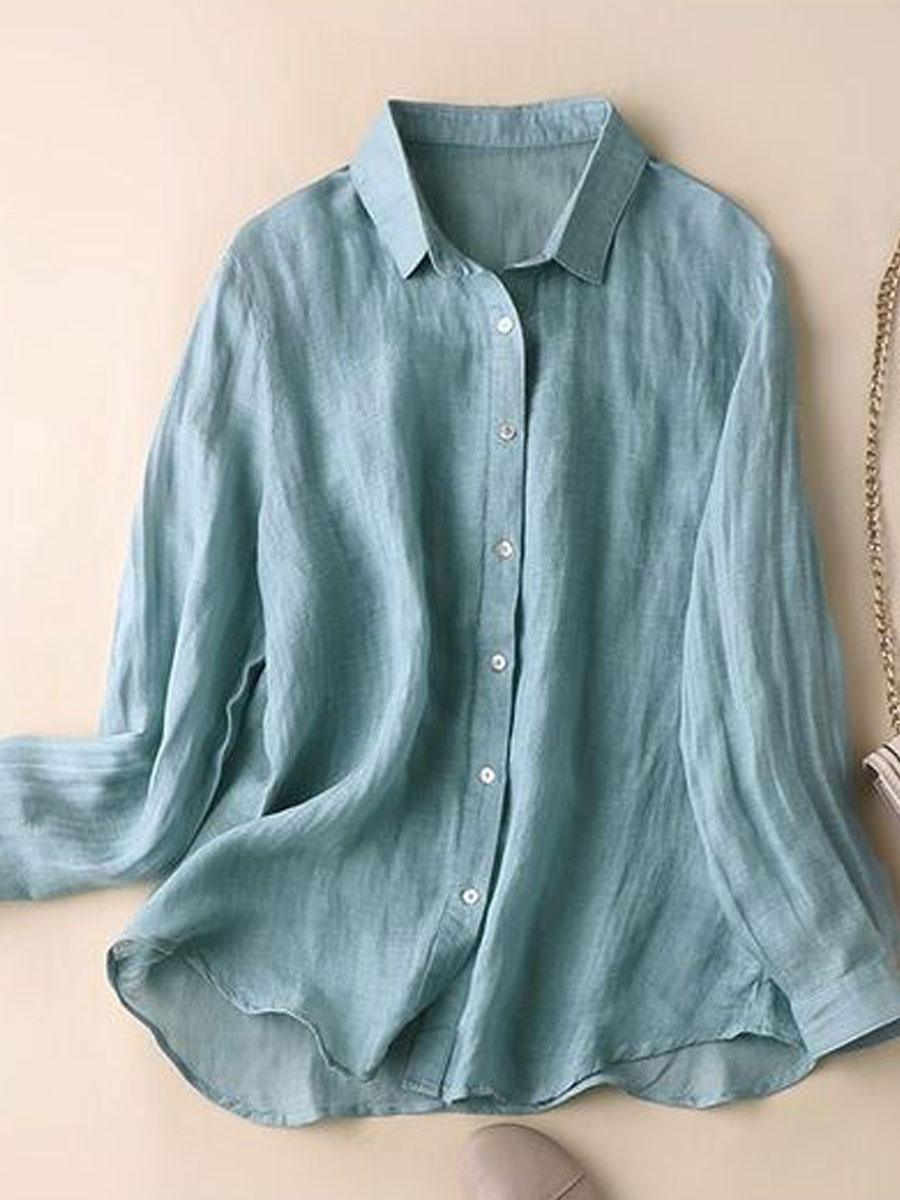 Casual Loose Solid Color Long Sleeve Blouse