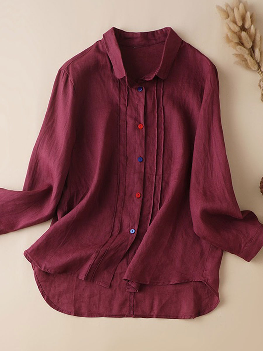 Casual Loose Solid Color Long Sleeve Blouse