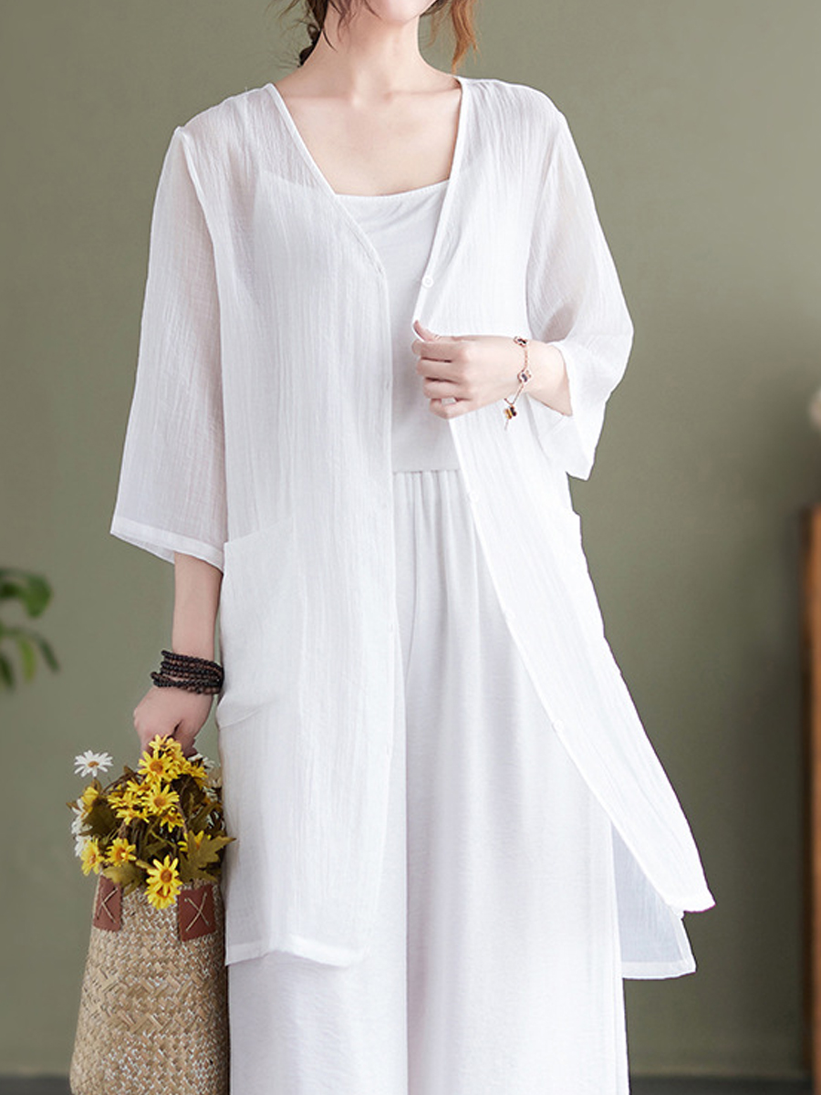 Loose Casual Solid Color Thin Sun Three Quarter Sleeves Protection Cardigan