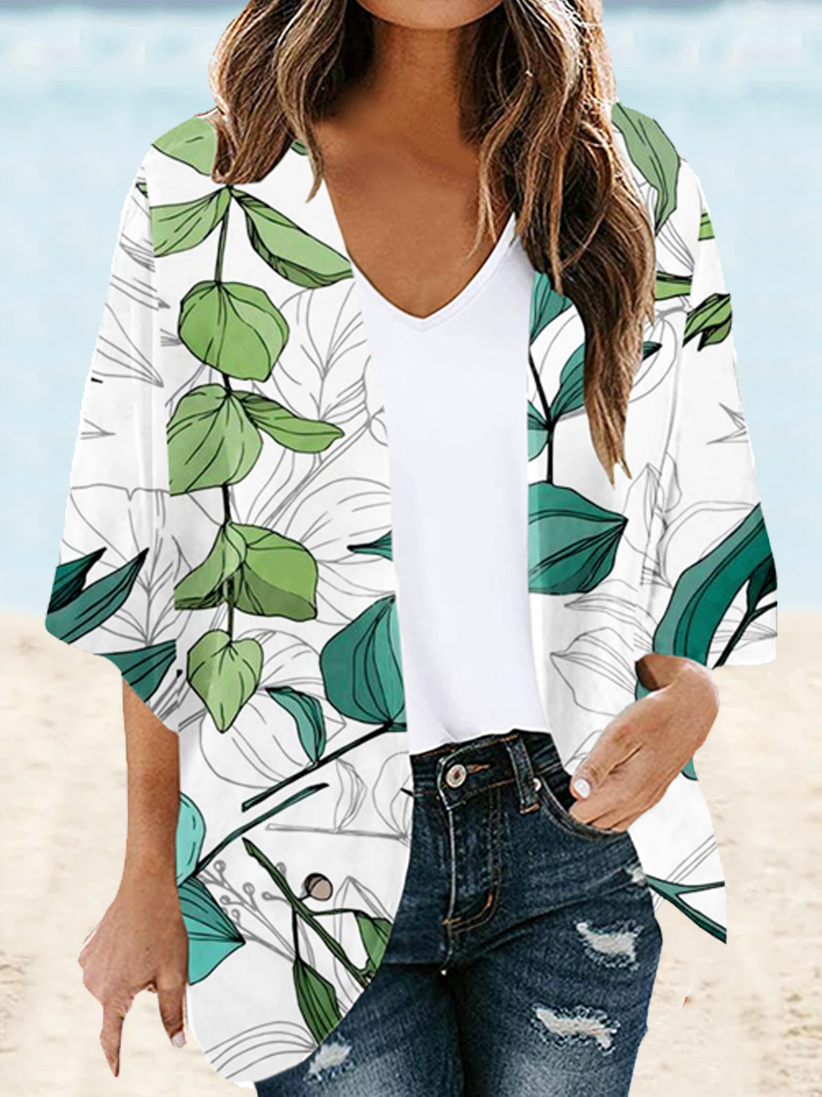 Casual Floral Print Half Sleeve Sun Protection Cardigan Shirt