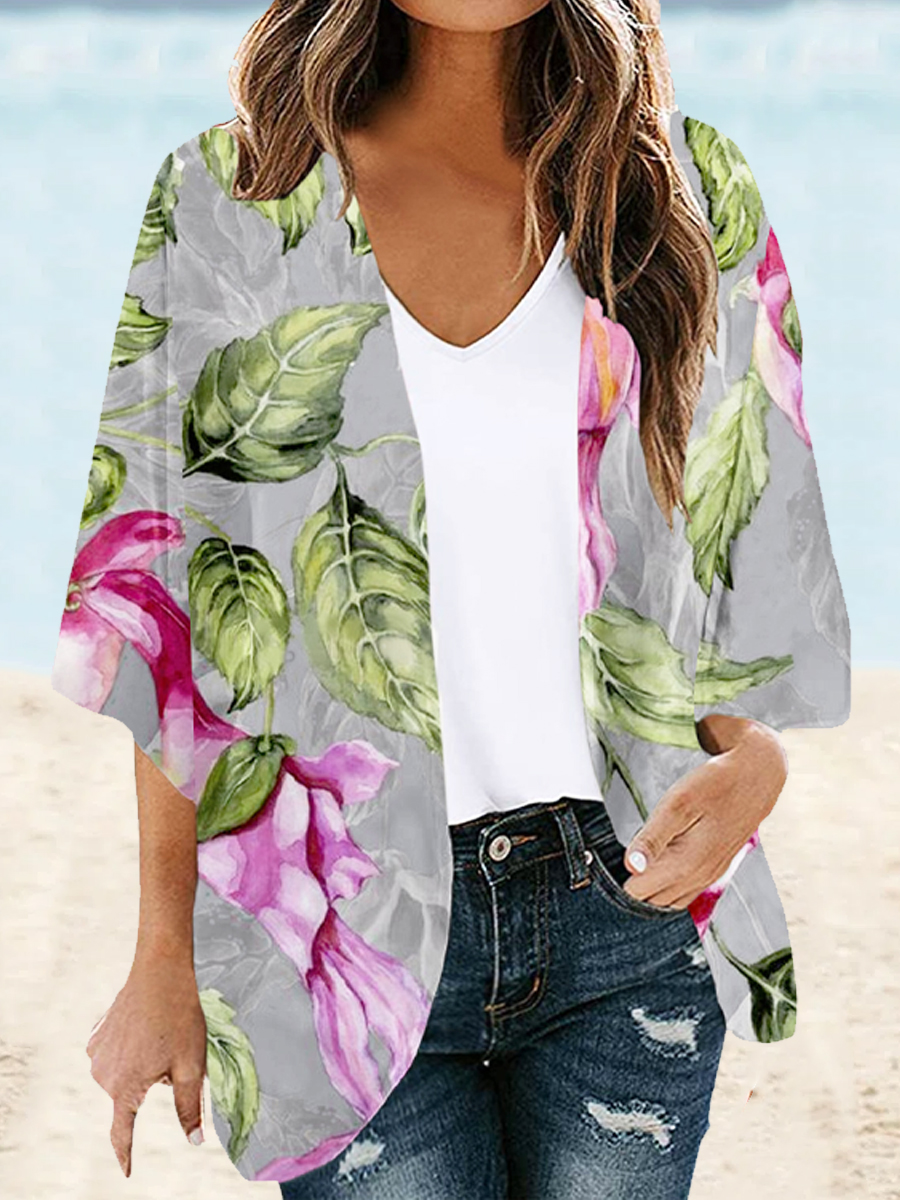 Casual Butterfly Print Half Sleeve Sun Protection Cardigan Shirt