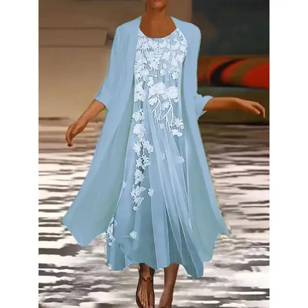 Round Neck Casual Loose Embroidered Resort Suit Maxi Dress - Chrisitina.com 
