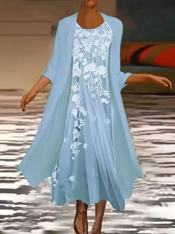 Round Neck Casual Loose Embroidered Resort Suit Maxi Dress - Ininrubyclub.com 