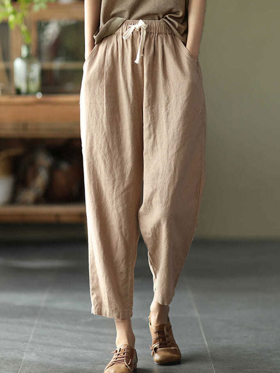Casual Loose Solid Color Elastic Waist Pants