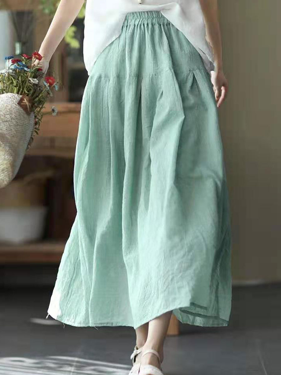 Casual Loose Solid Color Beach Elastic Waist Skirt