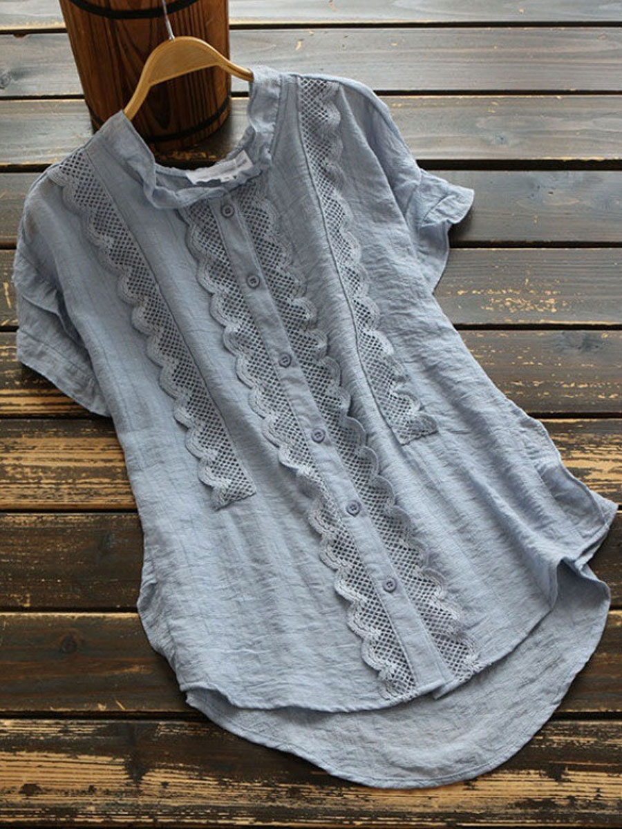 Casual Loose Embroidered Short Sleeve Blouse
