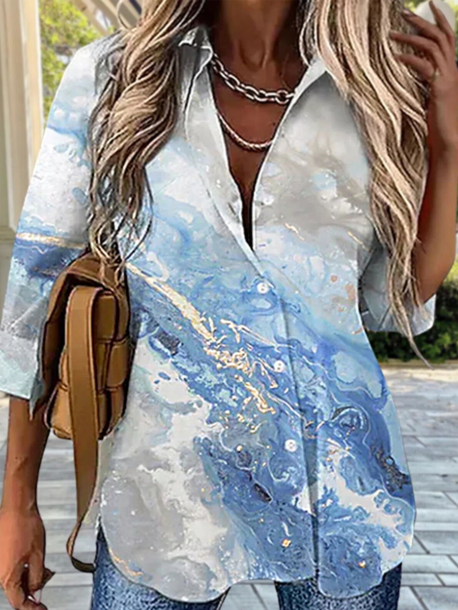 Fashion Print Lapel Long Sleeve Shirt