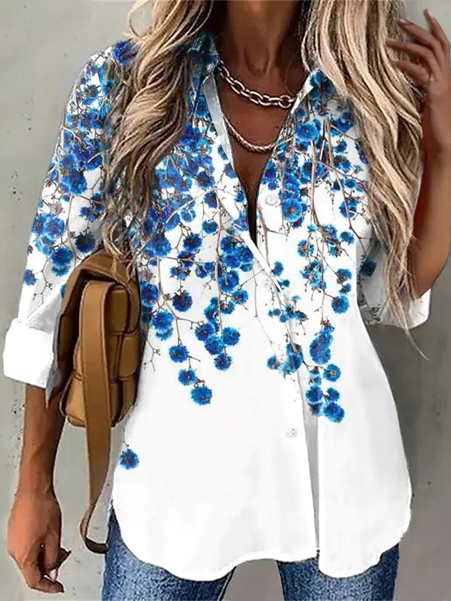 Fashion Print Lapel Long Sleeve Shirt