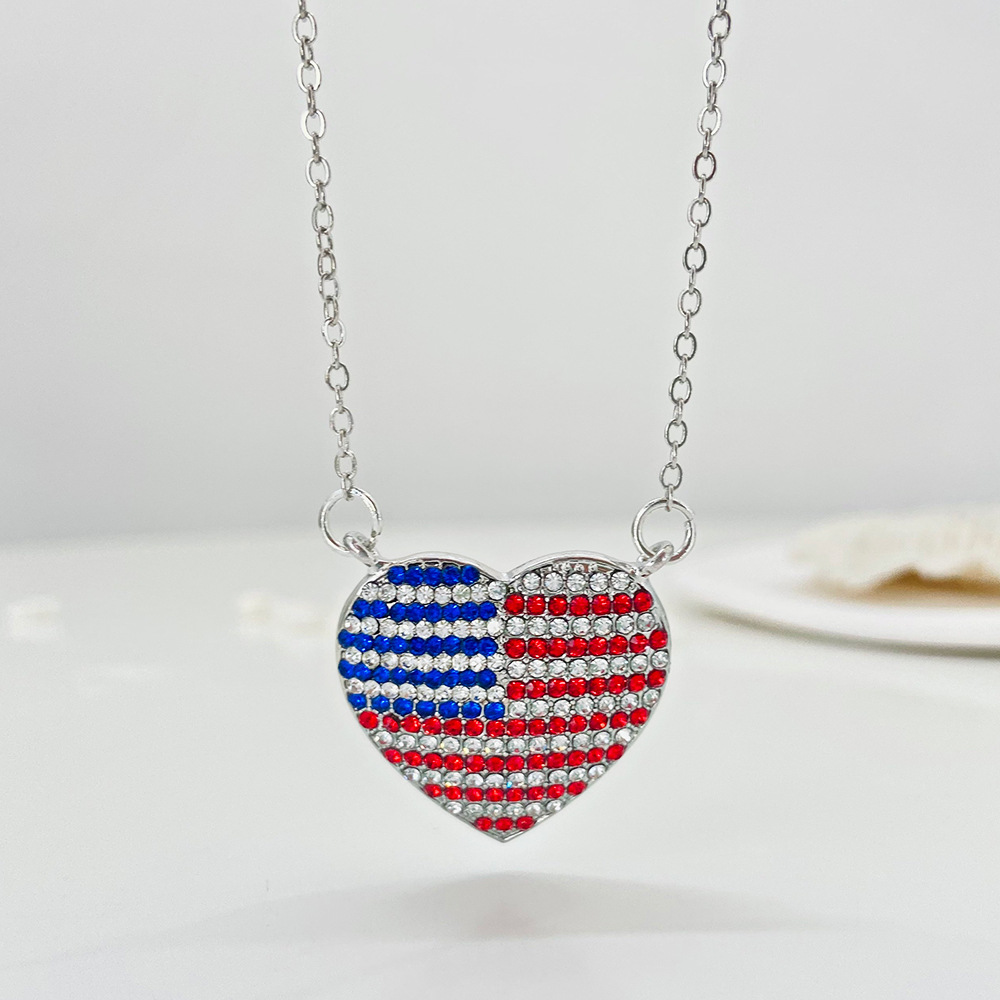 Flag Heart Balloon Wings Diamond Necklace