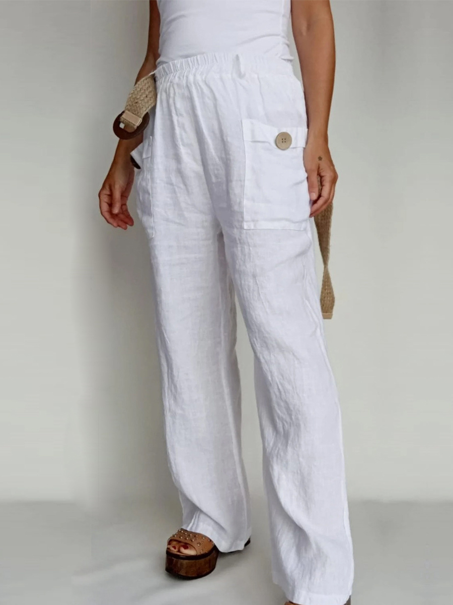 Casual Cotton And Linen Loose Pocket Trousers
