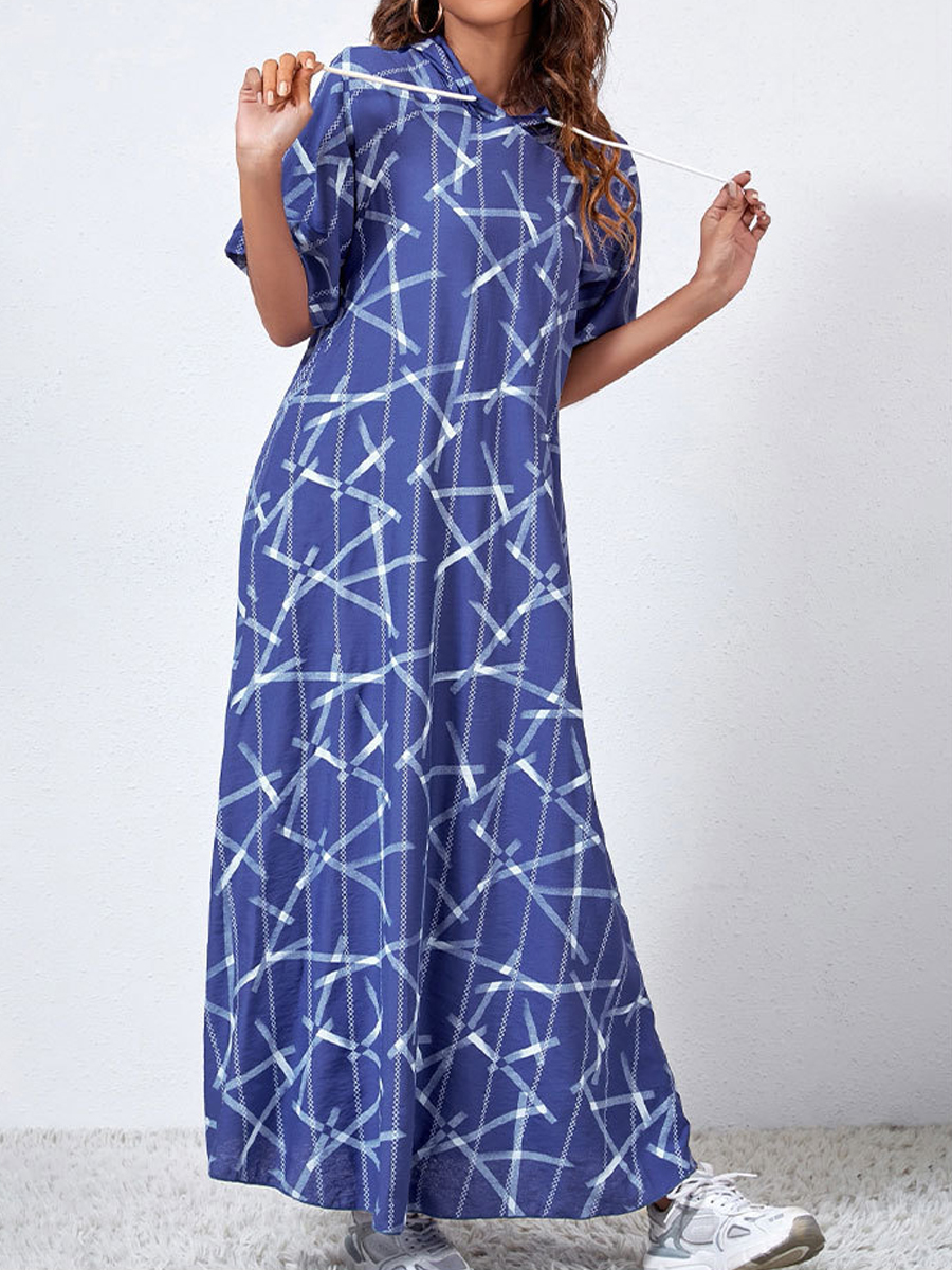 Loosen Printed Hooded Chiffon Dress