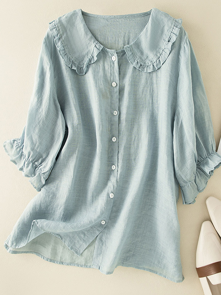 Casual Loose Solid Color Cardigan Short Sleeve Blouse