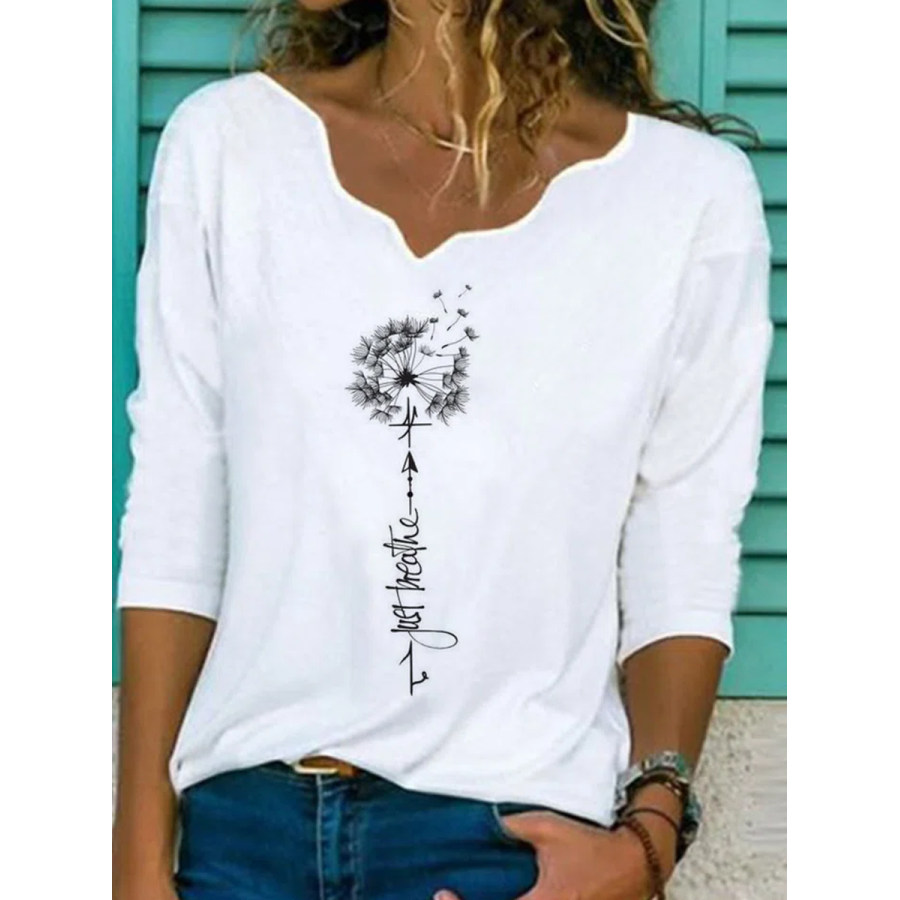 

Loose Vintage Letter Print V Neck Long Sleeve T-Shirt