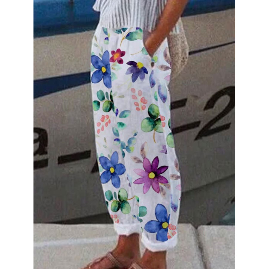 

Casual Loose Floral Print Elastic Waist Pants