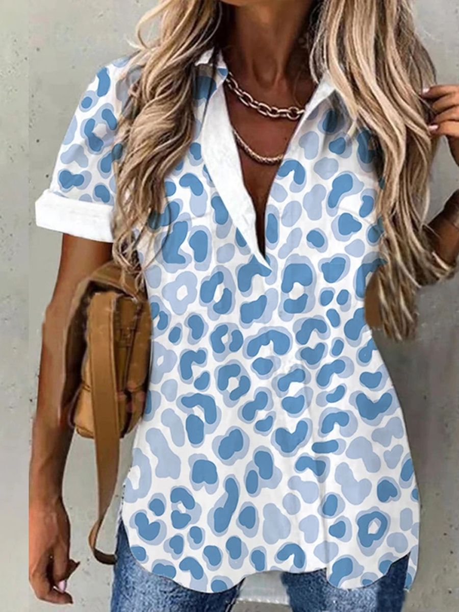 Casual Printed Lapel Short Sleeve Shirt