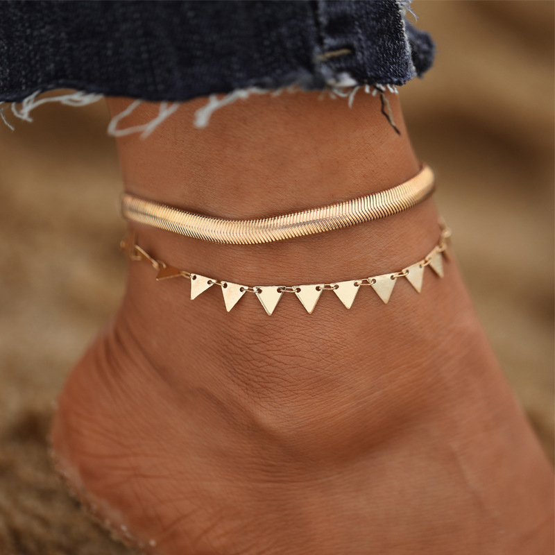 Casual Fashion Gold Triangle Double Layer Anklet