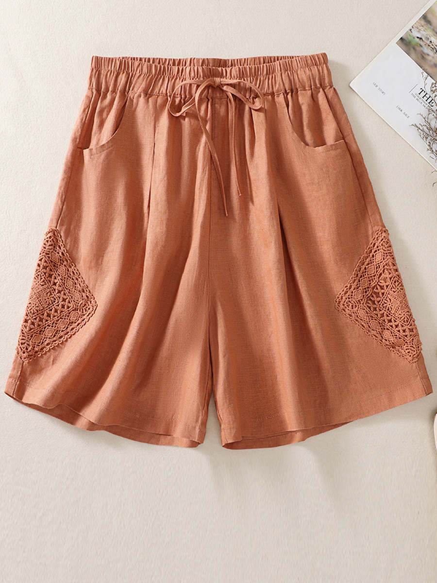 Casual Vintage Lace Panel Shorts