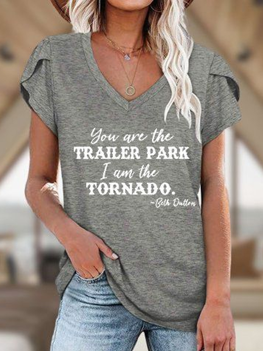 Casual Letter Print V Neck Short Sleeve T Shirt